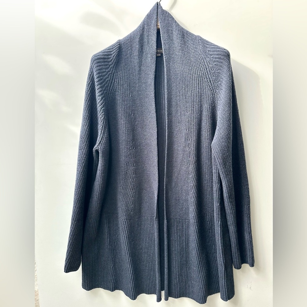 REPEAT Navy Cotton Ribbed Knit Long Open Front Cardigan, Duster, EUC, M